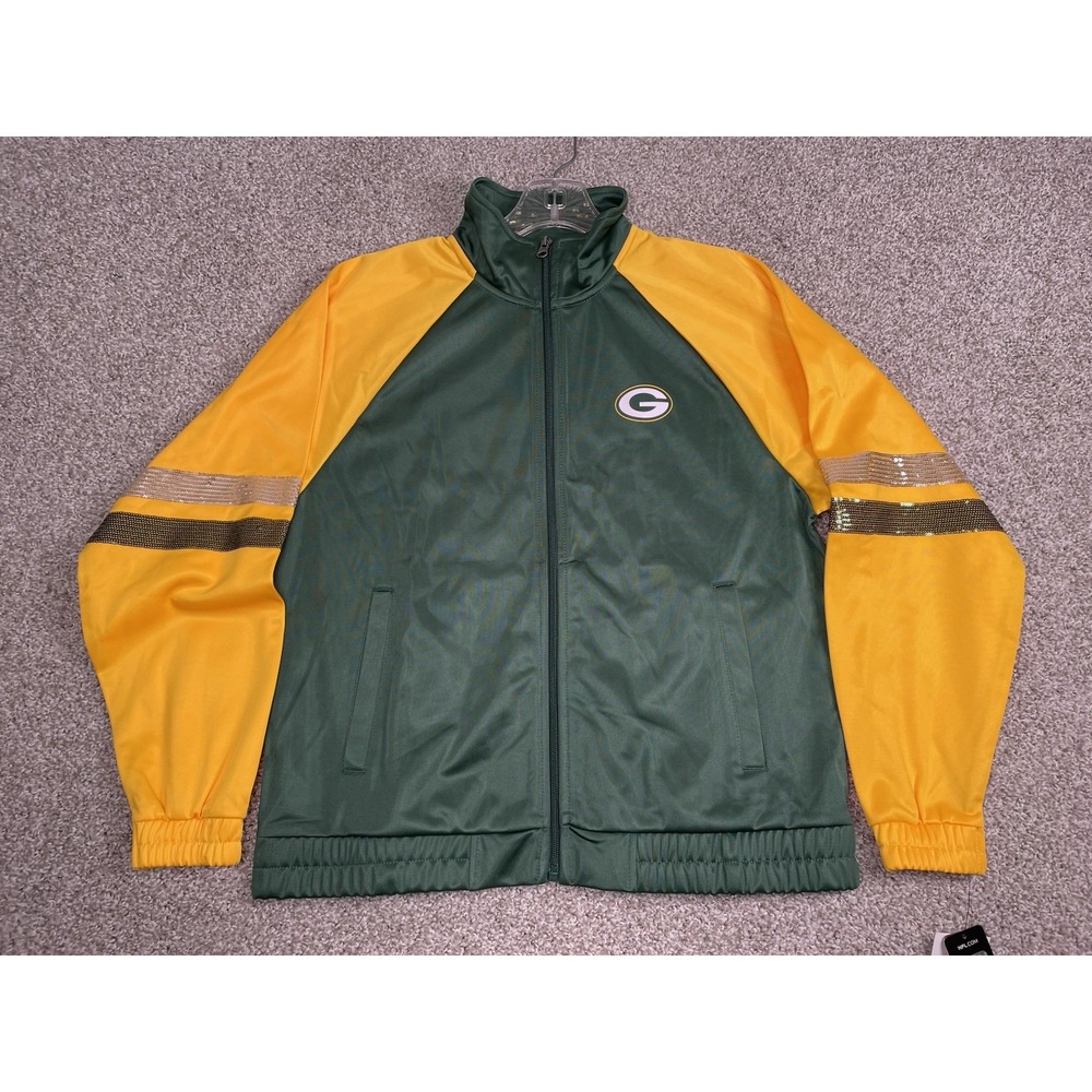 GREEN BAY PACKERS WOMEN'S G-III 4HER BY CARL BANKS FAN BLING TRACK JACKET Sz M